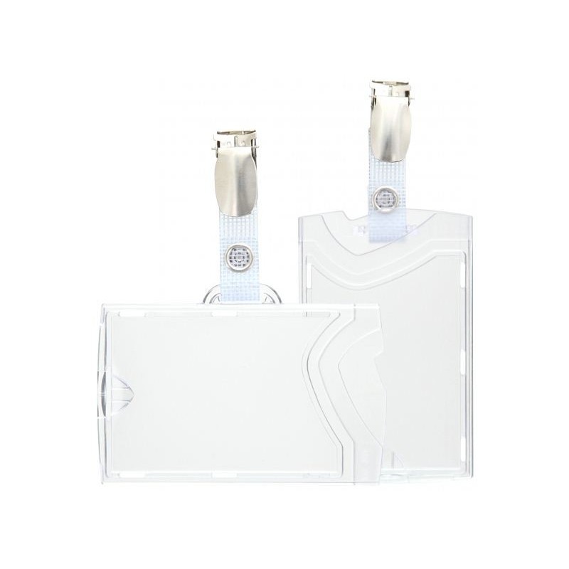 PORTA TARJETAS RÍGIDO HORIZONTAL TRANSPARENTE / TRANSLÚCIDO + PINZA 100 UDS