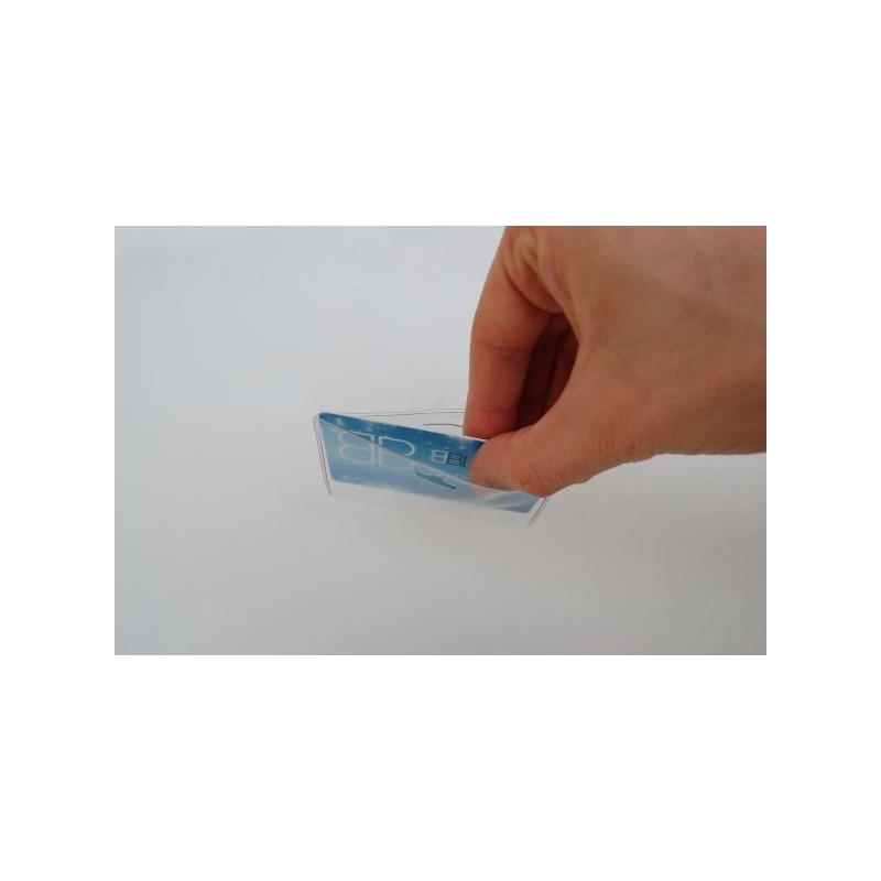 PORTA TARJETAS HORIZONTAL DE PVC TRANSPARENTE CON AGUJERO OVALADO PK 100 UDS
