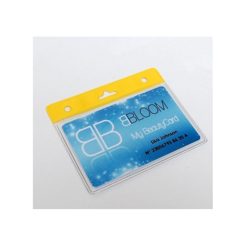 PORTA TARJETAS HORIZONTAL CON PARTE SUPERIOR COLOR AMARILLO PK 100 UDS