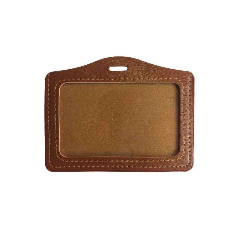 PORTA TARJETAS DE PIEL MARRÓN HORIZONTAL PARA TARJETA 86X54MM PK 100 UDS