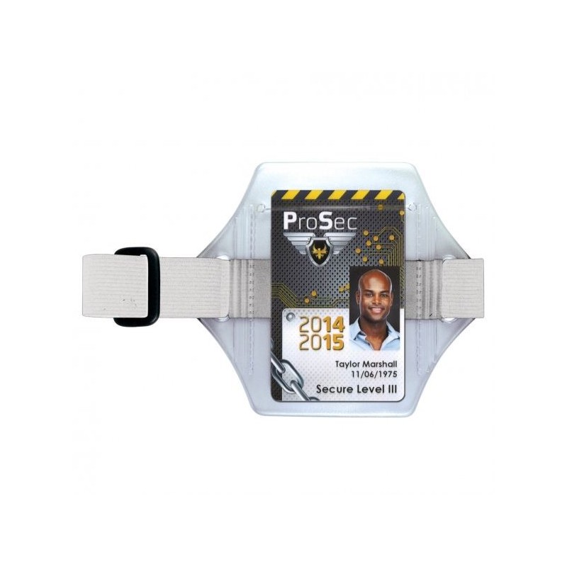 PORTA TARJETAS BRAZALETE TRANSPARENTE CON CORREA BLANCA PK 10 UDS