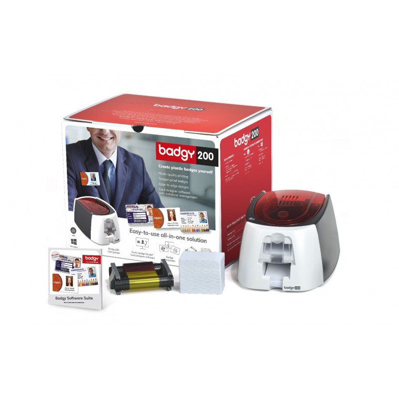 Bundle Evolis Badgy200 + Ribbon color + 100 tarjetas + Software