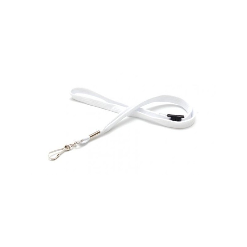 LANYARD POLIÉSTER BLANCO 12MM MOSQUETÓN GIRATORIO Y CIERRE DE SEGURIDAD PK 100 UDS