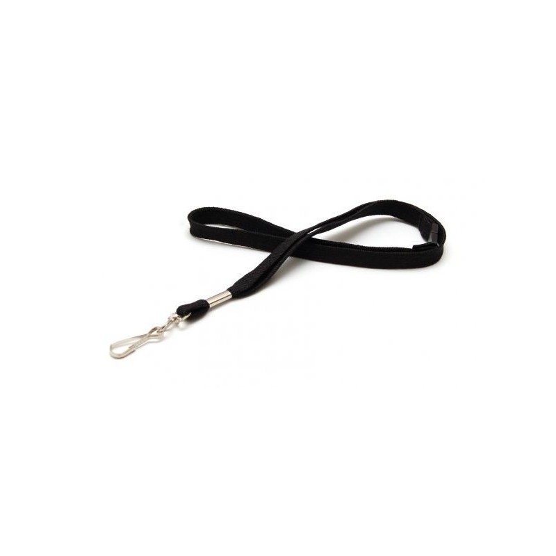 LANYARD POLIÉSTER NEGRO 12MM MOSQUETÓN GIRATORIO Y CIERRE DE SEGURIDAD PK 100 UDS