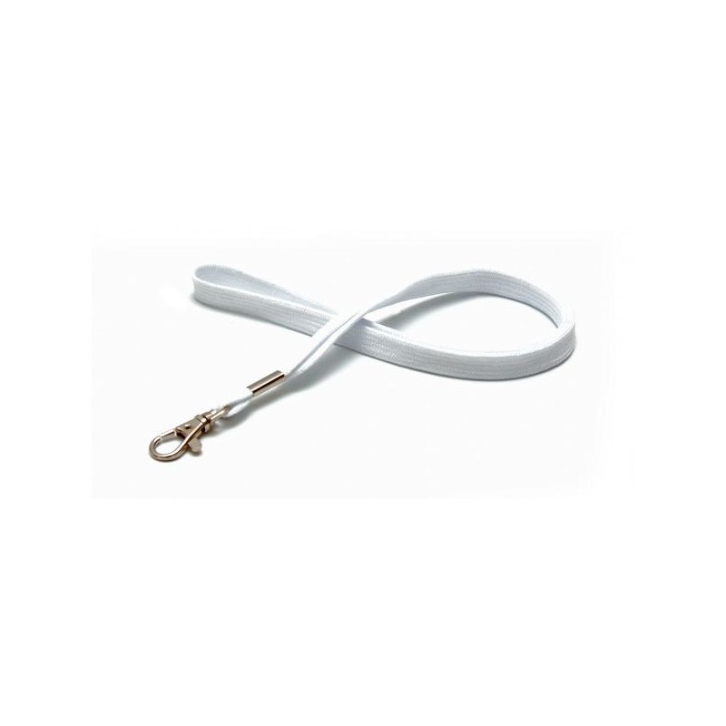 LANYARD POLIÉSTER BLANCO 12MM CON MOSQUETÓN TIPO CORREA CANINA PK 100 UDS