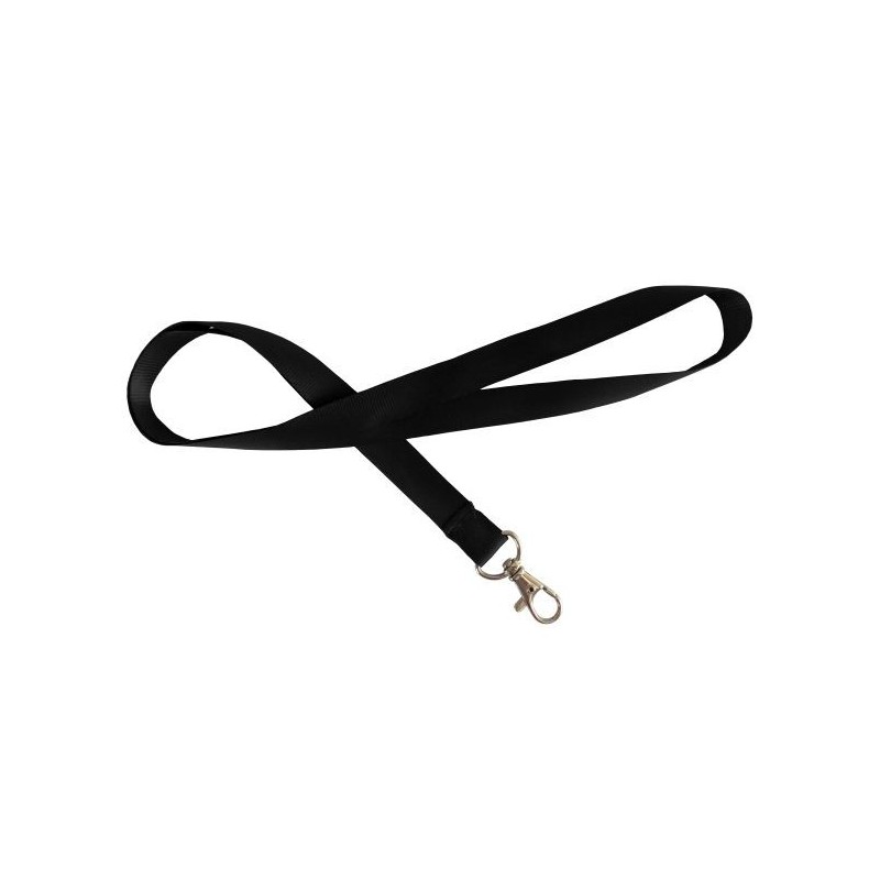 LANYARD PLANO 15MM NEGRO CON MOSQUETÓN TIPO CORREA CANINA PK 100 UDS