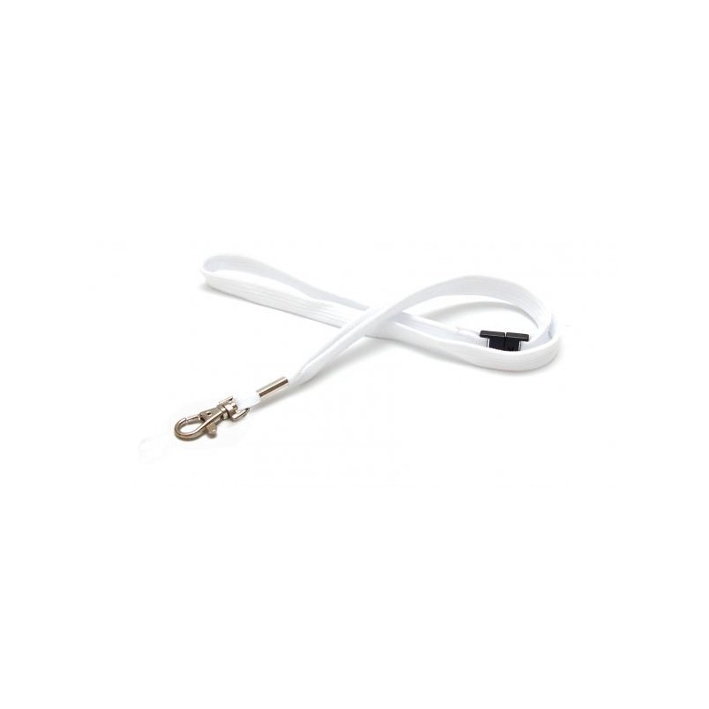LANYARD POLIÉSTER BLANCO 12MM MOSQUETÓN TIPO CORREA CANINA Y CIERRE DE SEGURIDAD PK 100 UDS