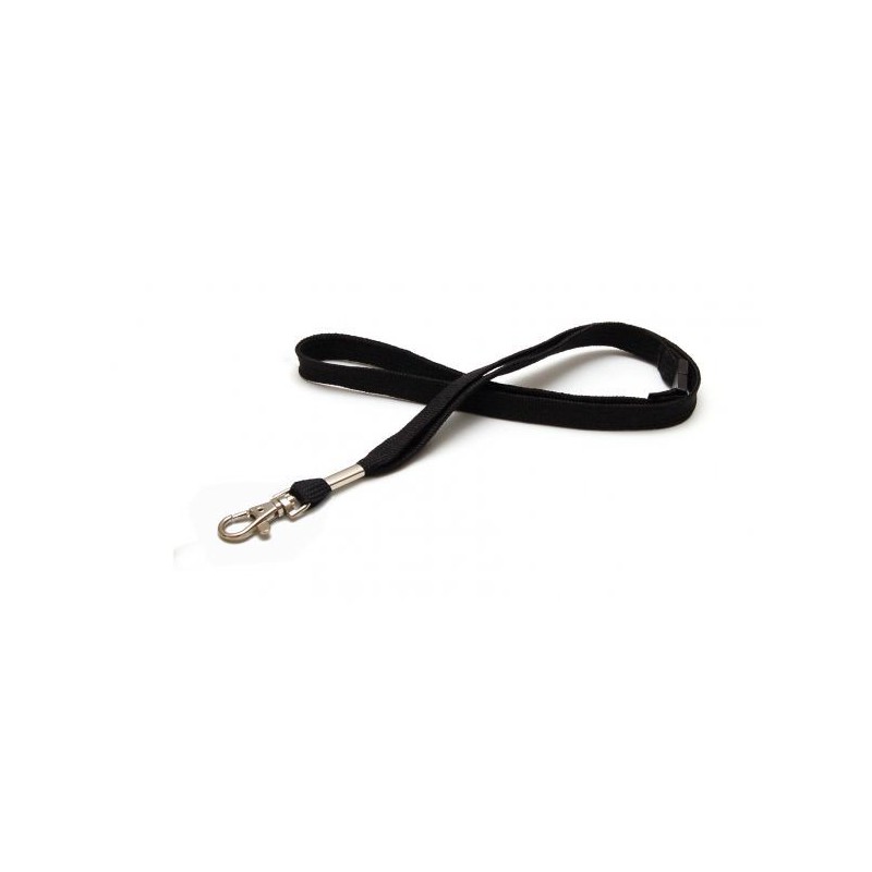 LANYARD POLIÉSTER NEGRO 12MM MOSQUETÓN TIPO CORREA CANINA Y CIERRE DE SEGURIDAD PK 100 UDS