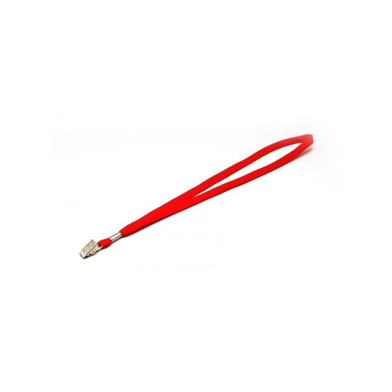 LANYARD POLIÉSTER ROJO 12MM CON PINZA DE COCODRILO PK 100 UDS