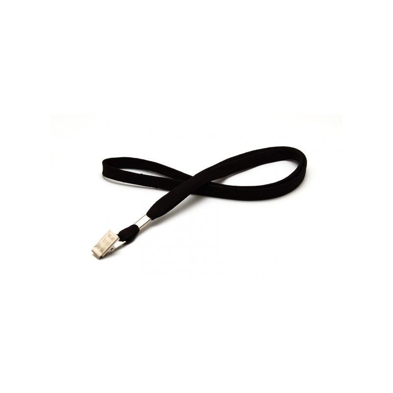 LANYARD POLIÉSTER NEGRO 12MM CON PINZA DE COCODRILO PK 100 UDS