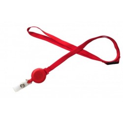 LANYARD POLIÉSTER ROJO 10MM CON YOYÓ EXTENSIBLE Y CIERRE DE SEGURIDAD PK 100 UDS