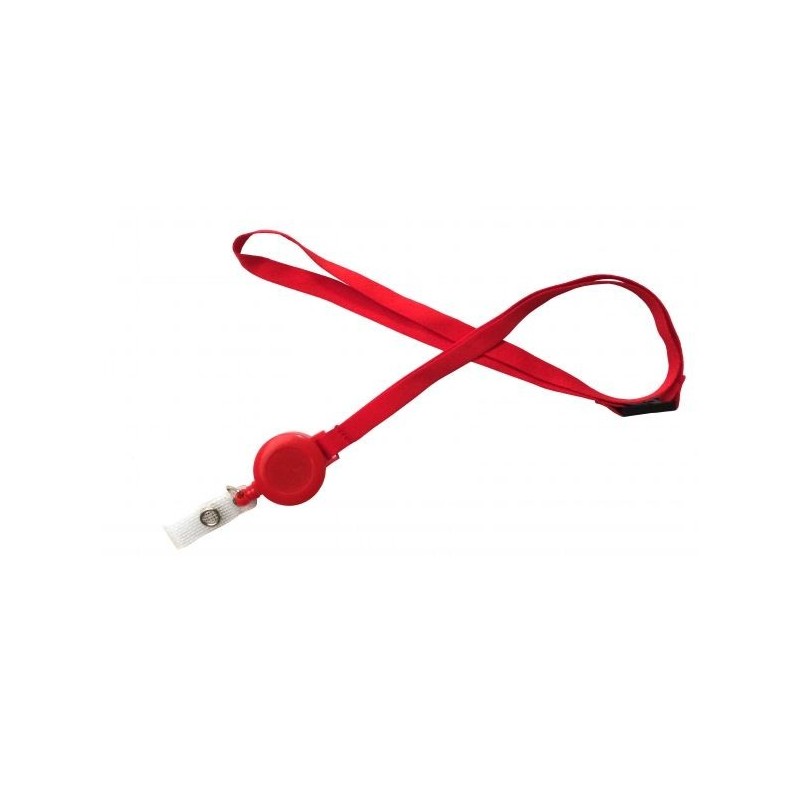 LANYARD POLIÉSTER ROJO 10MM CON YOYÓ EXTENSIBLE Y CIERRE DE SEGURIDAD PK 100 UDS