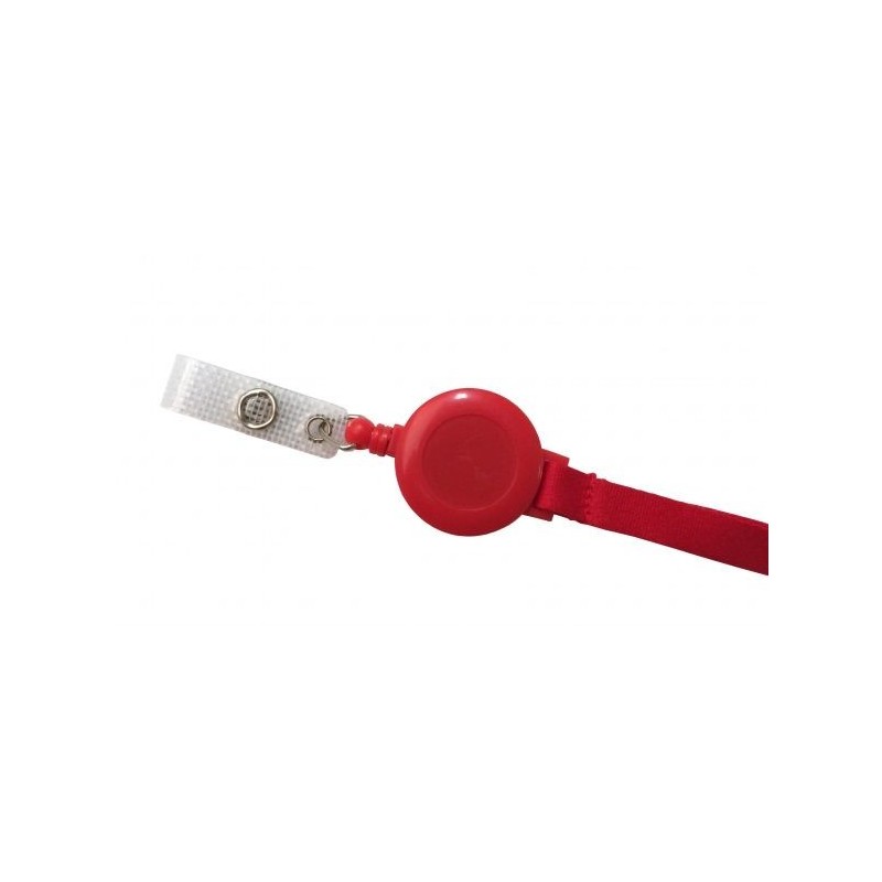 LANYARD POLIÉSTER ROJO 10MM CON YOYÓ EXTENSIBLE Y CIERRE DE SEGURIDAD PK 100 UDS