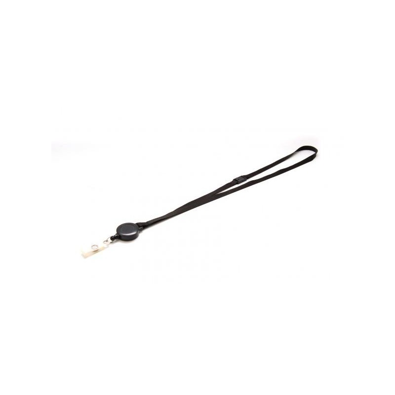 LANYARD POLIÉSTER NEGRO 10MM CON YOYÓ EXTENSIBLE Y CIERRE DE SEGURIDAD PK 100 UDS
