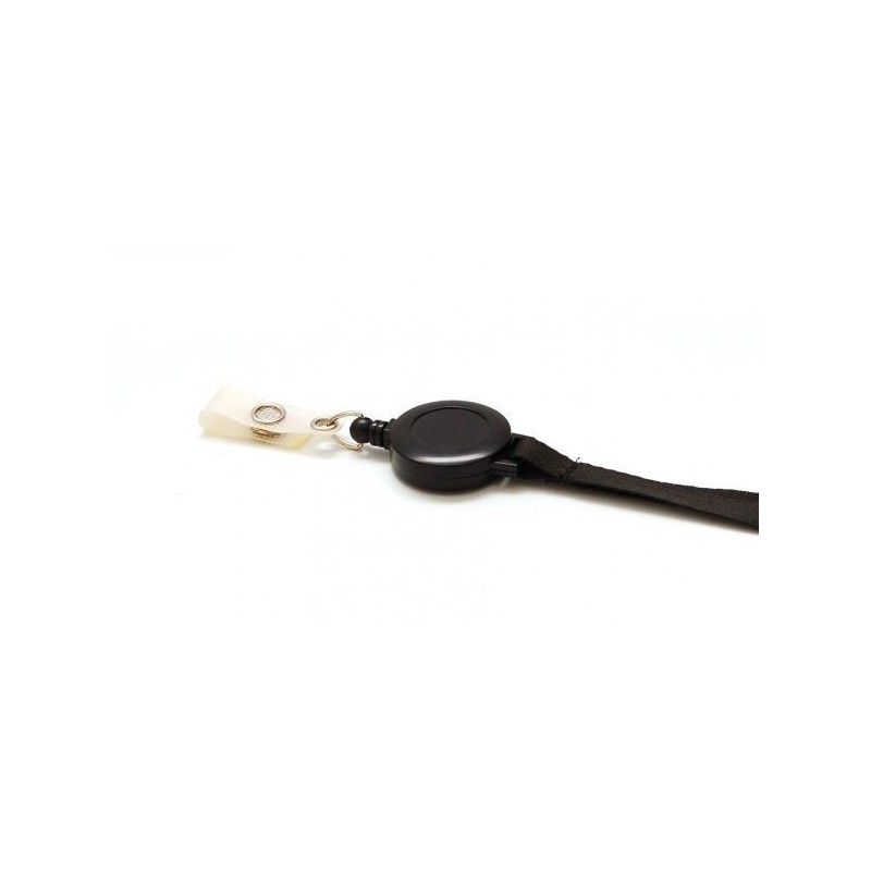 LANYARD POLIÉSTER NEGRO 10MM CON YOYÓ EXTENSIBLE Y CIERRE DE SEGURIDAD PK 100 UDS