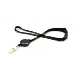 LANYARD POLIÉSTER NEGRO 10MM CON YOYÓ EXTENSIBLE Y CIERRE DE SEGURIDAD PK 100 UDS