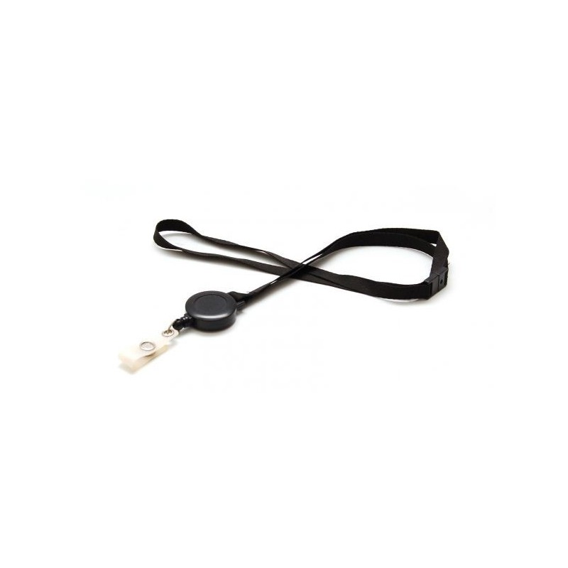 LANYARD POLIÉSTER NEGRO 10MM CON YOYÓ EXTENSIBLE Y CIERRE DE SEGURIDAD PK 100 UDS