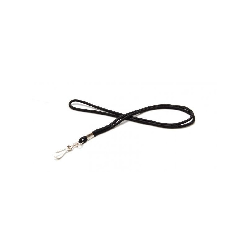 LANYARD REDONDO NEGRO CON MOSQUETÓN GIRATORIO METÁLICO PK 100 UDS