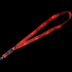 1 UNIDAD LANYARD PLANO 20mm ROJO CON MOSQUETÓN TIPO CORREA CANINA Y LUCES LED