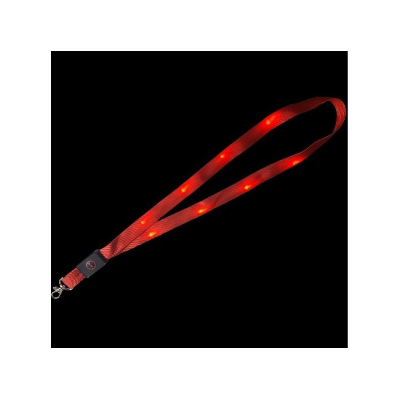 1 UNIDAD LANYARD PLANO 20mm ROJO CON MOSQUETÓN TIPO CORREA CANINA Y LUCES LED