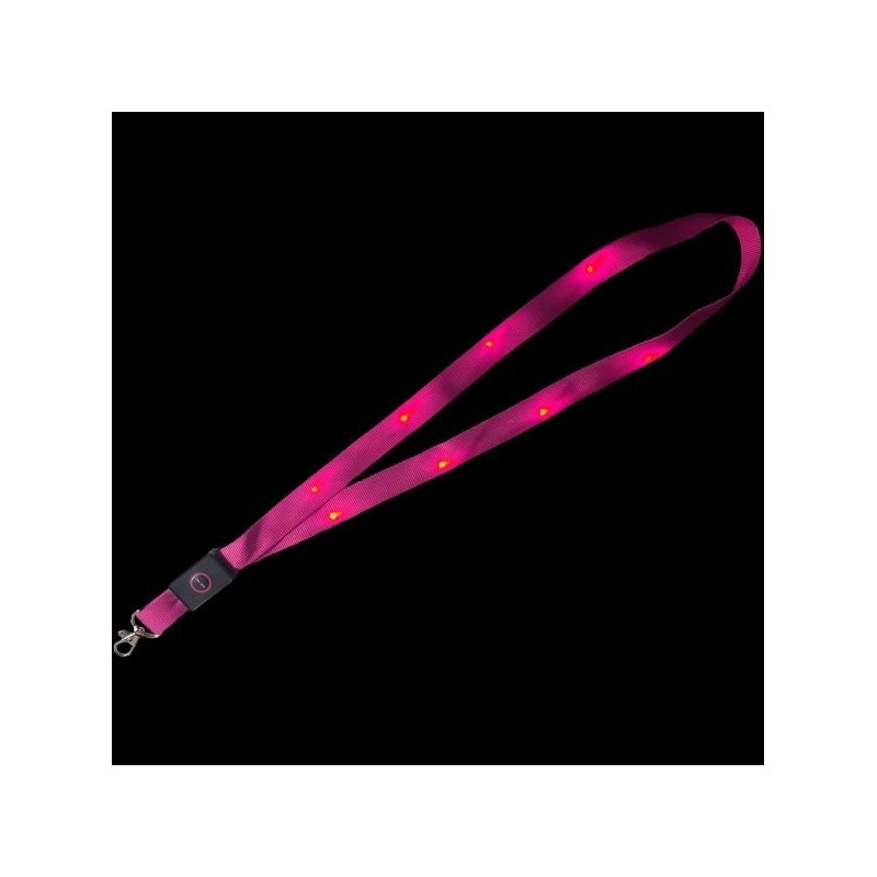 1 UNIDAD LANYARD PLANO 20mm ROSA CON MOSQUETÓN TIPO CORREA CANINA Y LUCES LED