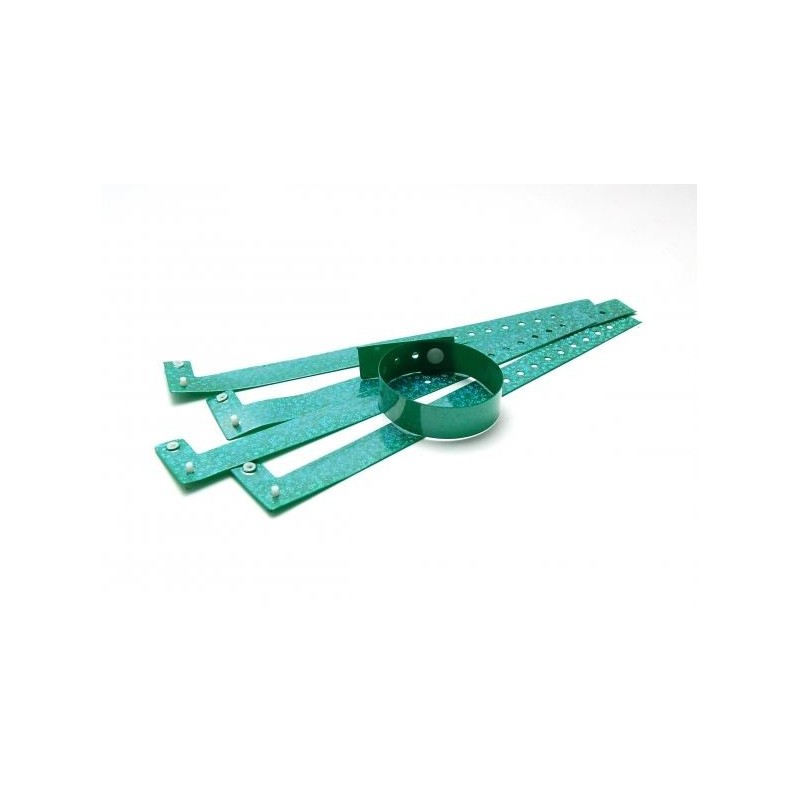 BRAZALETE DE VINILO COLOR VERDE HOLOGRAMA DE BURBUJAS TIPO \"L\" PK 100 UDS