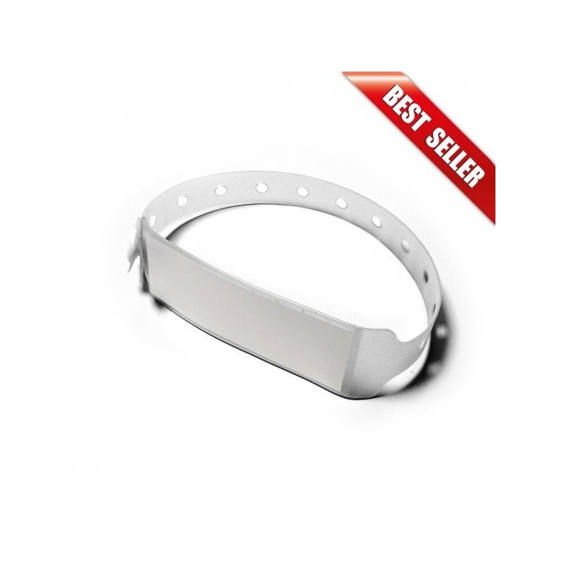 BRAZALETE DE VINILO HOSPITALARIO CON ETIQUETA COLOR TRANSPARENTE TAMAÑO ADULTO PK 100 UDS