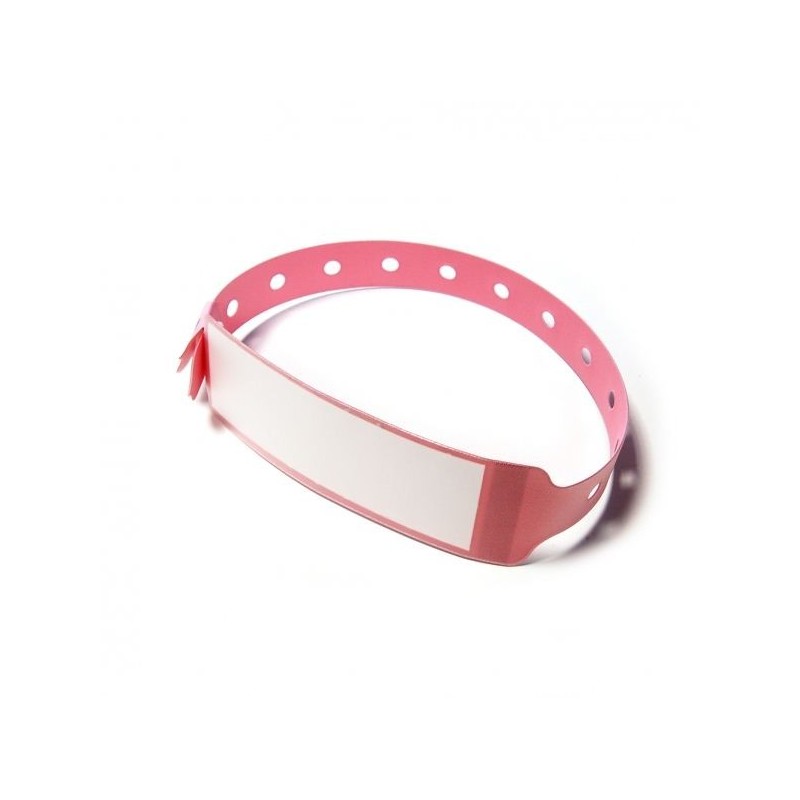 BRAZALETE DE VINILO HOSPITALARIO CON ETIQUETA COLOR ROSA TAMAÑO ADULTO PK 100 UDS