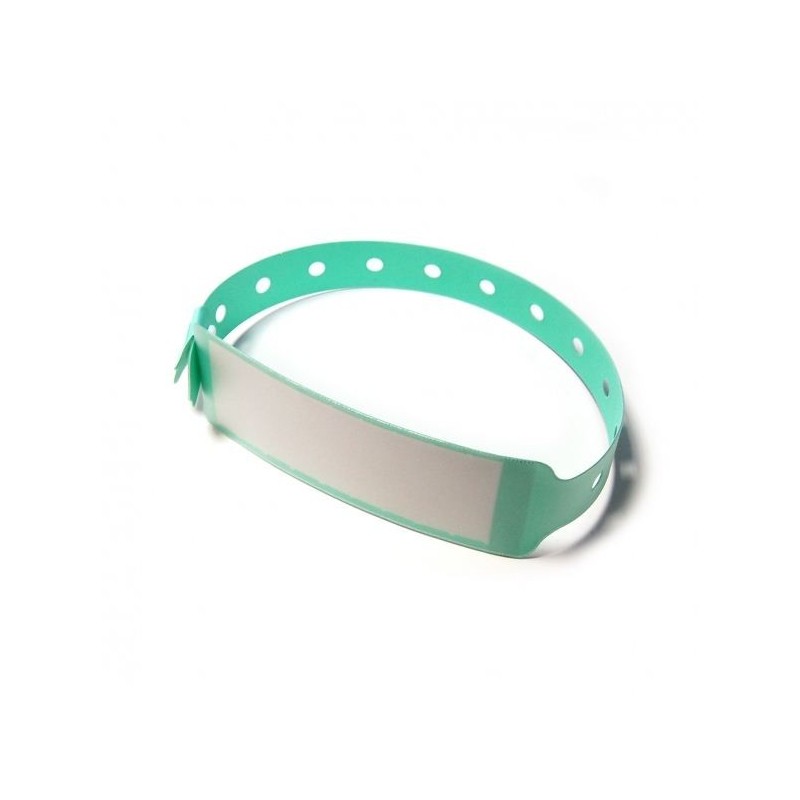 BRAZALETE DE VINILO HOSPITALARIO CON ETIQUETA COLOR VERDE TAMAÑO ADULTO PK 100 UDS