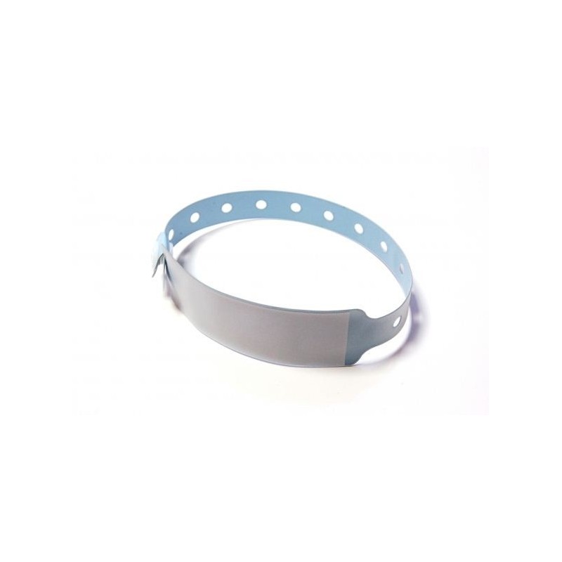 BRAZALETE DE VINILO HOSPITALARIO CON PANEL DE ESCRITURA COLOR AZUL TAMAÑO ADULTO PK 100 UDS