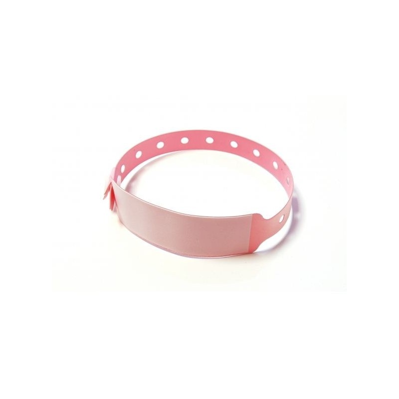 BRAZALETE DE VINILO HOSPITALARIO CON PANEL DE ESCRITURA COLOR ROSA TAMAÑO ADULTO PK 100 UDS