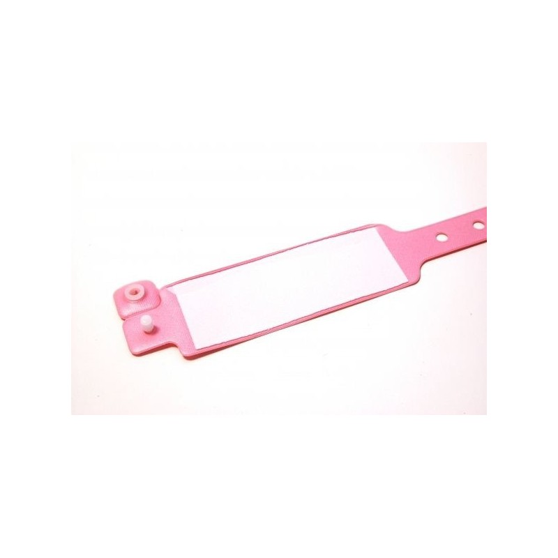 BRAZALETE DE VINILO HOSPITALARIO CON PANEL DE ESCRITURA COLOR ROSA TAMAÑO ADULTO PK 100 UDS