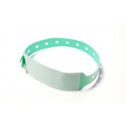 BRAZALETE DE VINILO HOSPITALARIO CON PANEL DE ESCRITURA COLOR VERDE TAMAÑO ADULTO PK 100 UDS