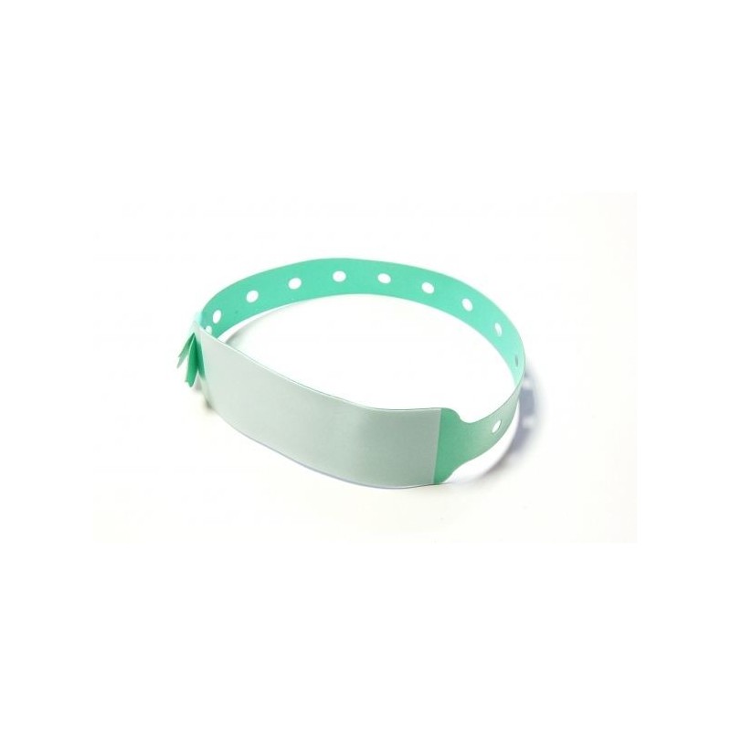 BRAZALETE DE VINILO HOSPITALARIO CON PANEL DE ESCRITURA COLOR VERDE TAMAÑO ADULTO PK 100 UDS
