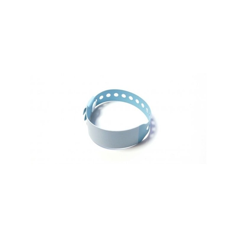 BRAZALETE DE VINILO HOSPITALARIO CON PANEL DE ESCRITURA COLOR AZUL TAMAÑO NIÑO PK 100 UDS