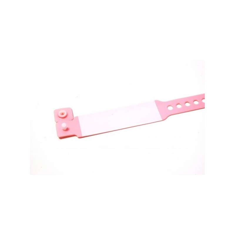 BRAZALETE DE VINILO HOSPITALARIO CON PANEL DE ESCRITURA COLOR ROSA TAMAÑO NIÑO PK 100 UDS